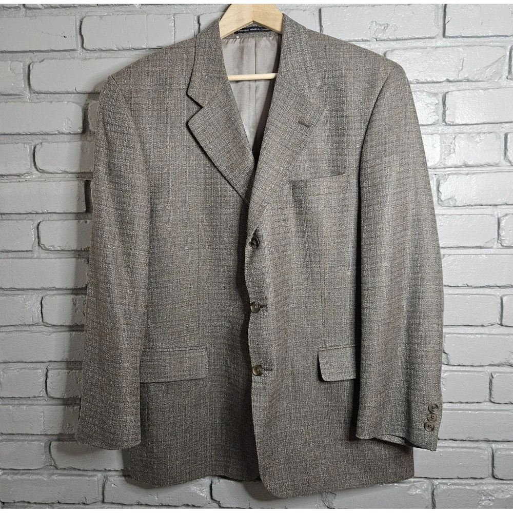Patrick James Men's Suit Jacket Blazer Sport Coat Wool Linen Silk Tan‎ Size 44R